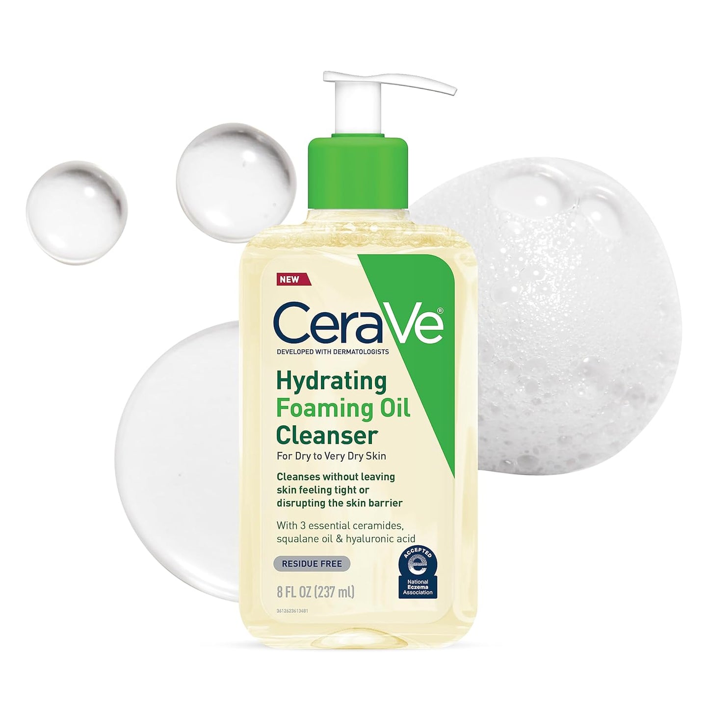 Hydrating Foaming Oil Facial Cleanser with Hyaluronic Acid, 19Oz | Face and Body Wash with Squalane Oil and Ceramides in a Fragrance Free, Residue Free Formula for Dry to Very Dry Skin.