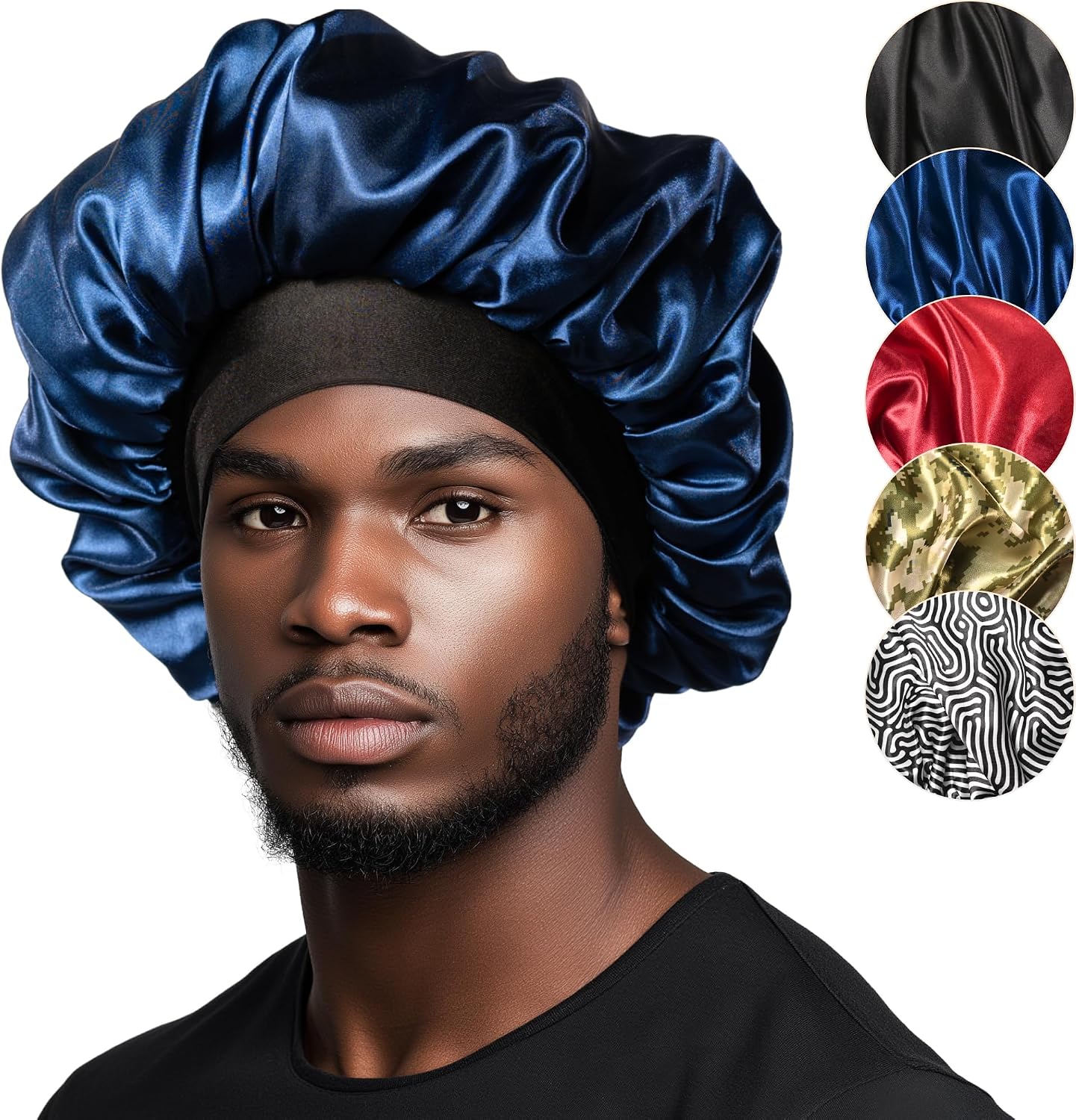 Niagara Satin Bonnet Men - Bonnet for Sleeping Men - Reversible Night Cap - Mens Bonnet for Curly Hair