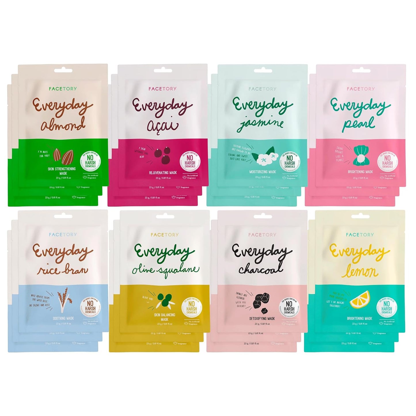 K Beauty Face Mask Skin Care - EVERYDAY 8 COLLECTION Sheet Mask Set (16 Pc) | Natural Premium Korean Face Mask for All Skin Types - No Sulfates No Parabens