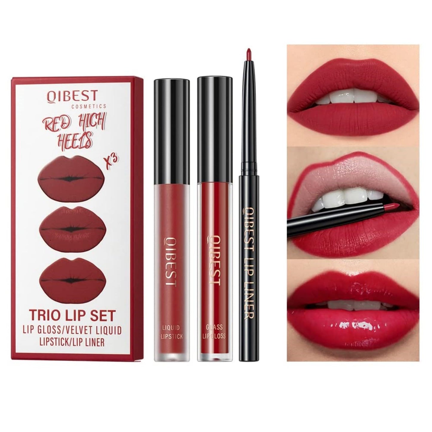 All in One Lip Kit 3 in 1 Smooth Lipliner Lipgloss and Lipstick Set with Matte Velvet Liquid Lipstick Hydrating Moisturizing Lip Gloss and Creamy Lip Liner (Kit 03, Cinnamon Bun)