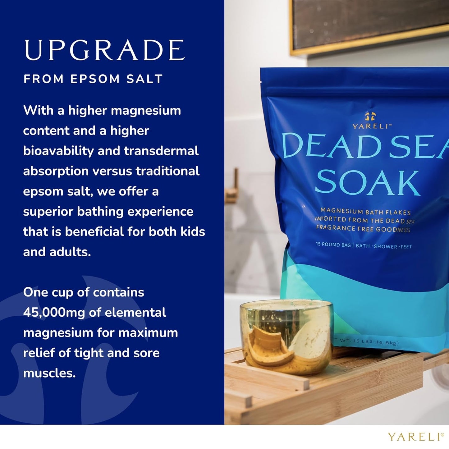 Magnesium Flakes, 15Lb, Dead Sea Bath & Foot Soak, Alternative to Epsom Salt for Relaxation, Wellness & Muscle Relief