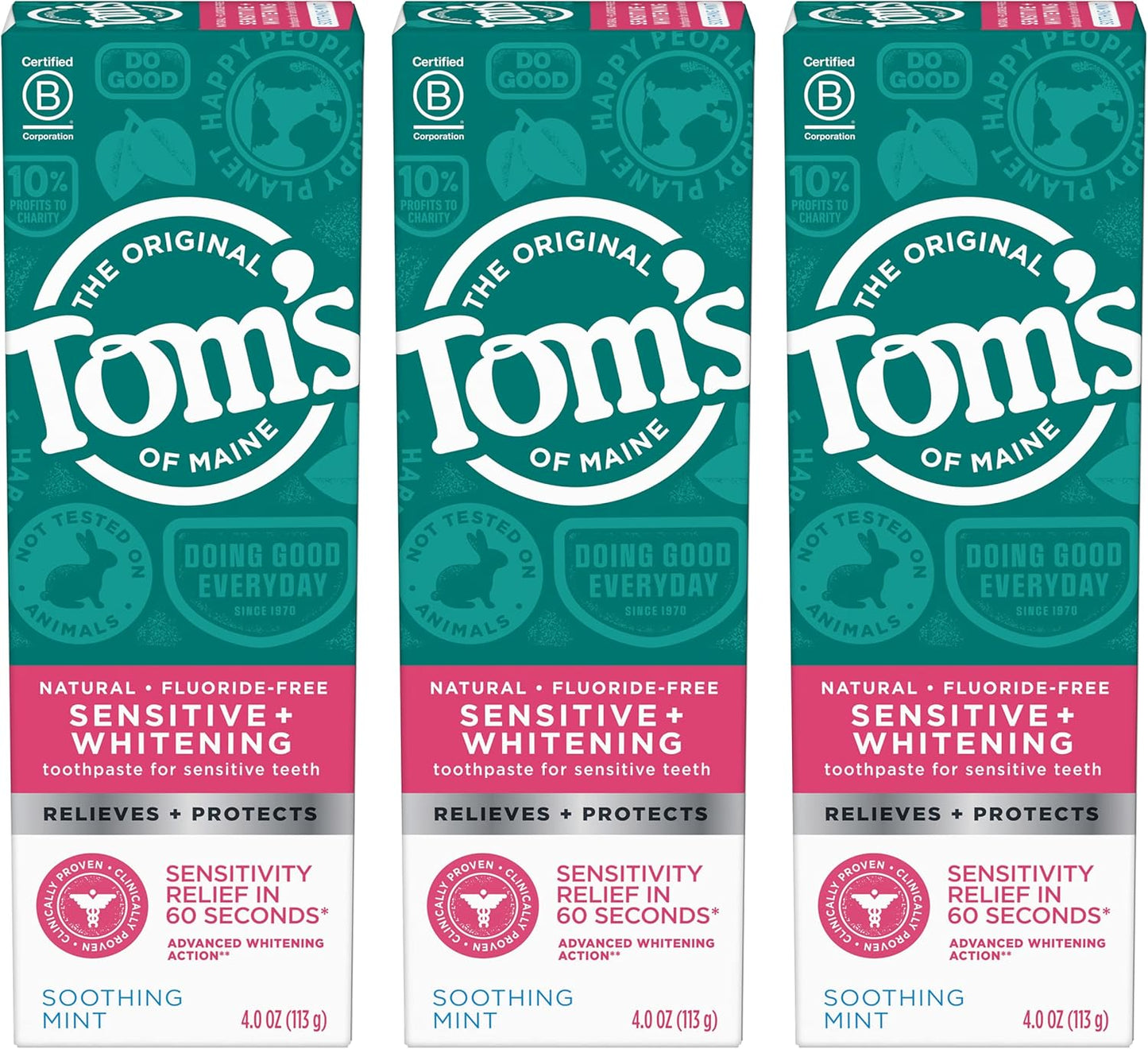 Fluoride-Free Rapid Relief Sensitive Toothpaste, Fresh Mint, 4 Oz. 3-Pack (Packaging May Vary)