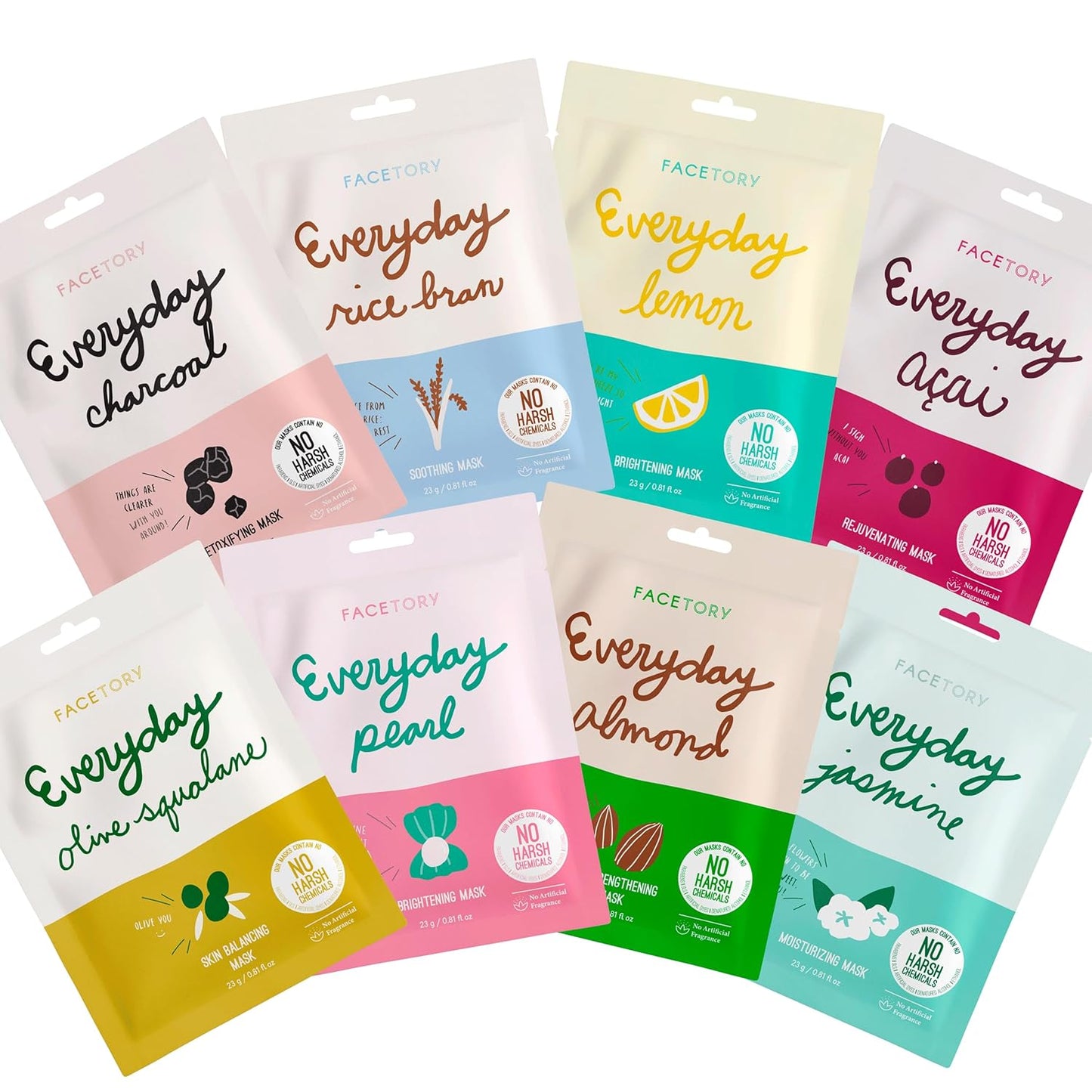 K Beauty Face Mask Skin Care - EVERYDAY 8 COLLECTION Sheet Mask Set (16 Pc) | Natural Premium Korean Face Mask for All Skin Types - No Sulfates No Parabens