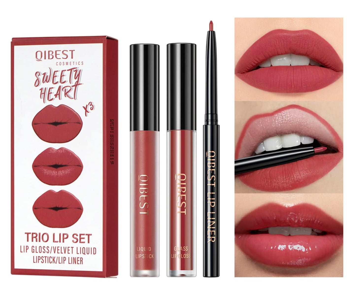 All in One Lip Kit 3 in 1 Smooth Lipliner Lipgloss and Lipstick Set with Matte Velvet Liquid Lipstick Hydrating Moisturizing Lip Gloss and Creamy Lip Liner (Kit 03, Cinnamon Bun)