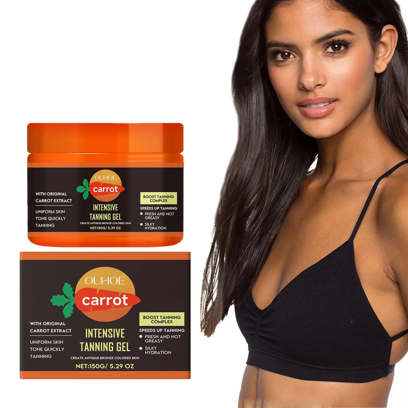 Achieve a Radiant Sun-Kissed Glow with Our Carrot Tanning Gel – Lightweight, Fast Absorbing, and Moisturizing for a Natural Tan!