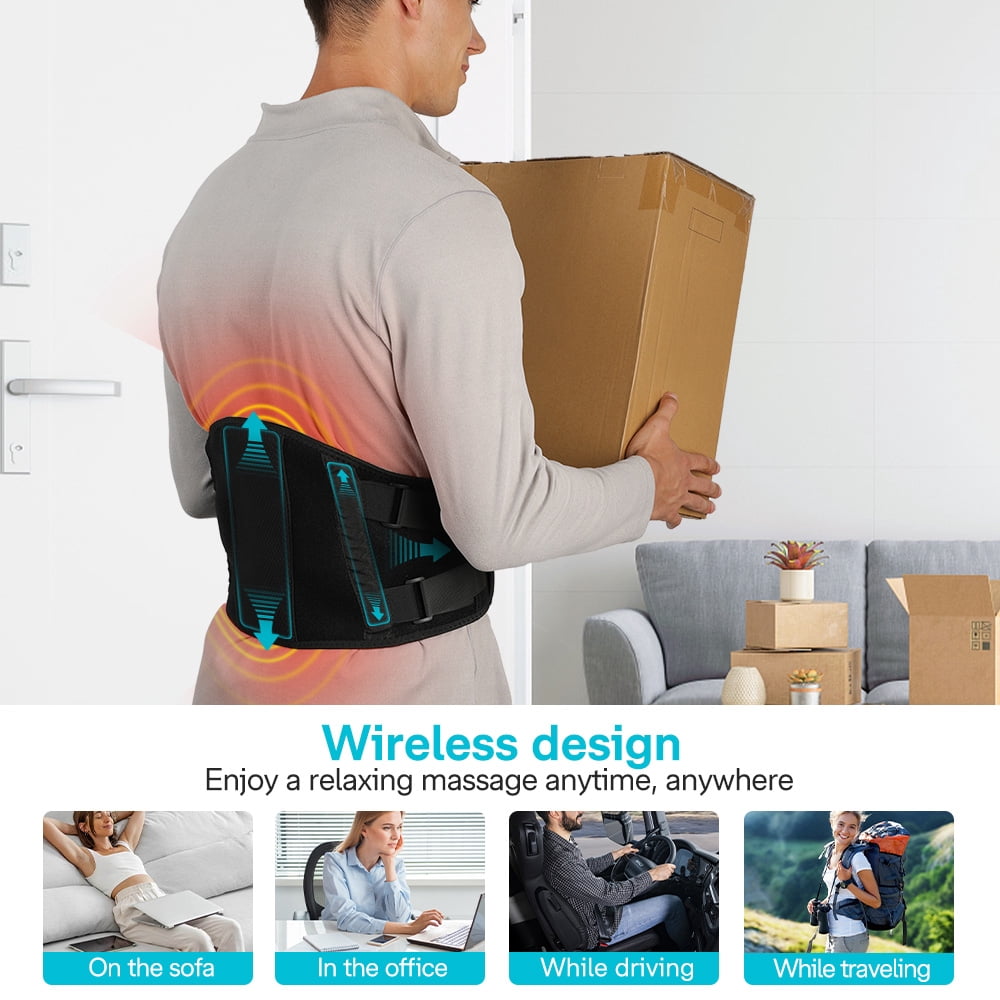 Cordless Heating Pad for Back Pain Relief, 67'' Lower Back Massager with Heat - Rechargeable Portable Heating Pad for Back Support, 3 Heating Levels & 5 Massage Modes, Gifts (Black)