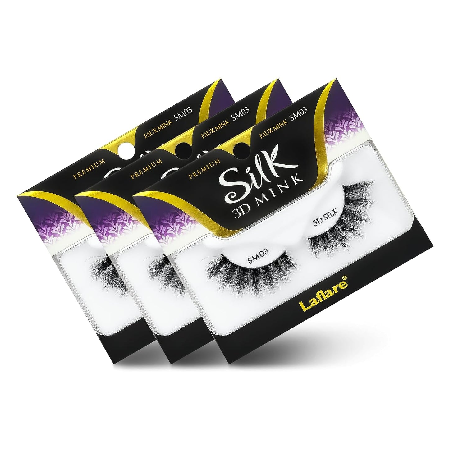 Silk Mink 3D False Eyelashes Light, Fluffy Natural Looking False Lashes, Wispy Lashes. 3PK… (SM01)