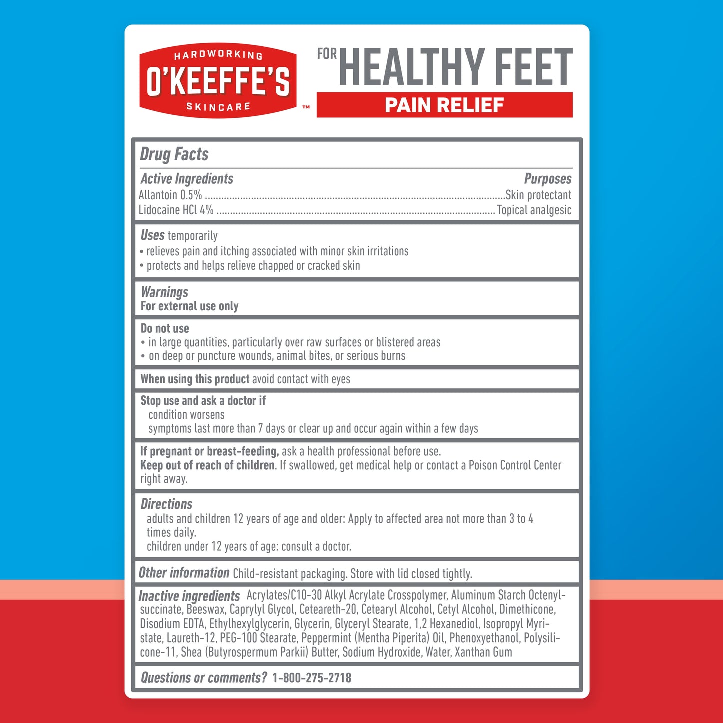 Healthy Feet Pain Relieving Foot Cream with Lidocaine, 3Oz Tube