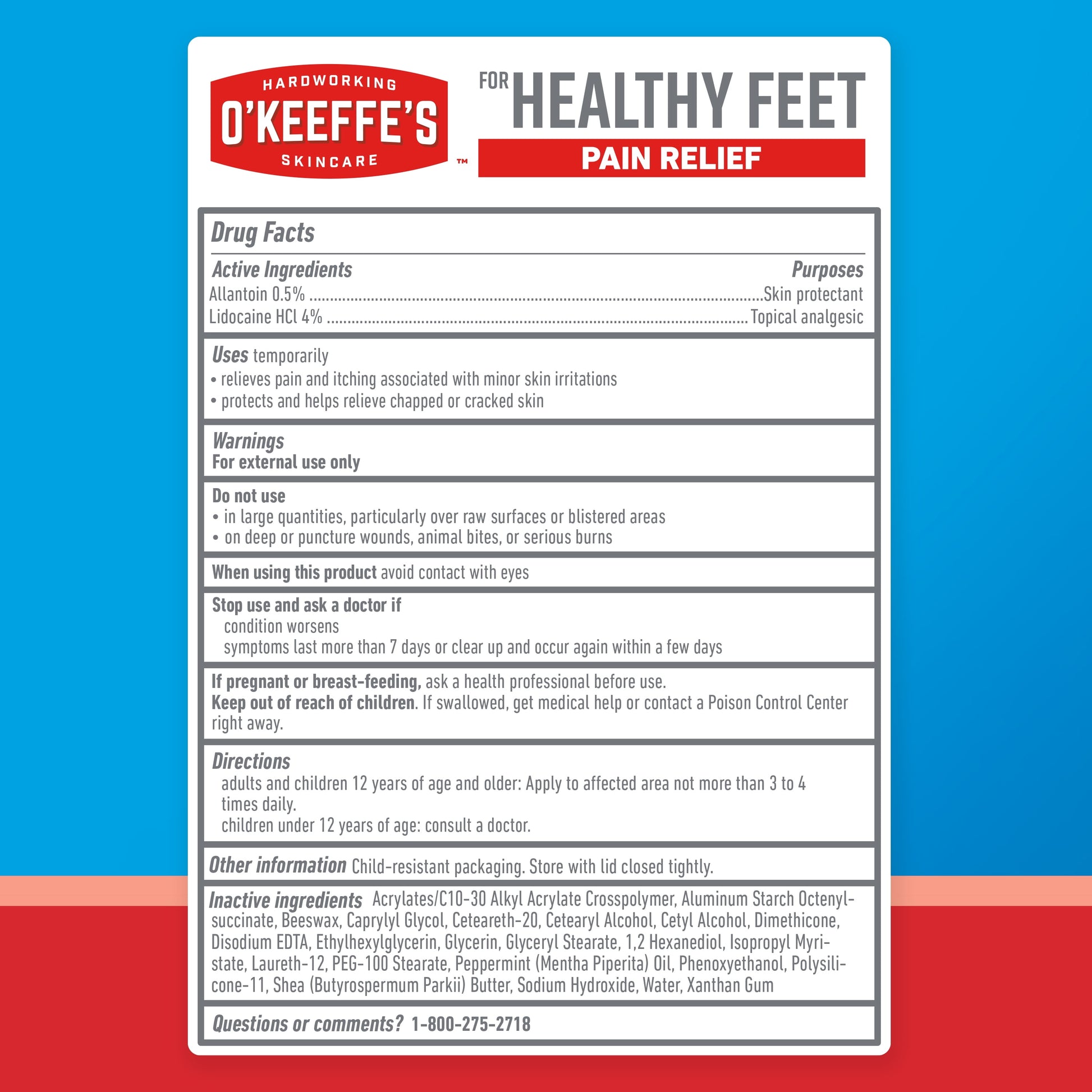 Healthy Feet Pain Relieving Foot Cream with Lidocaine, 3Oz Tube