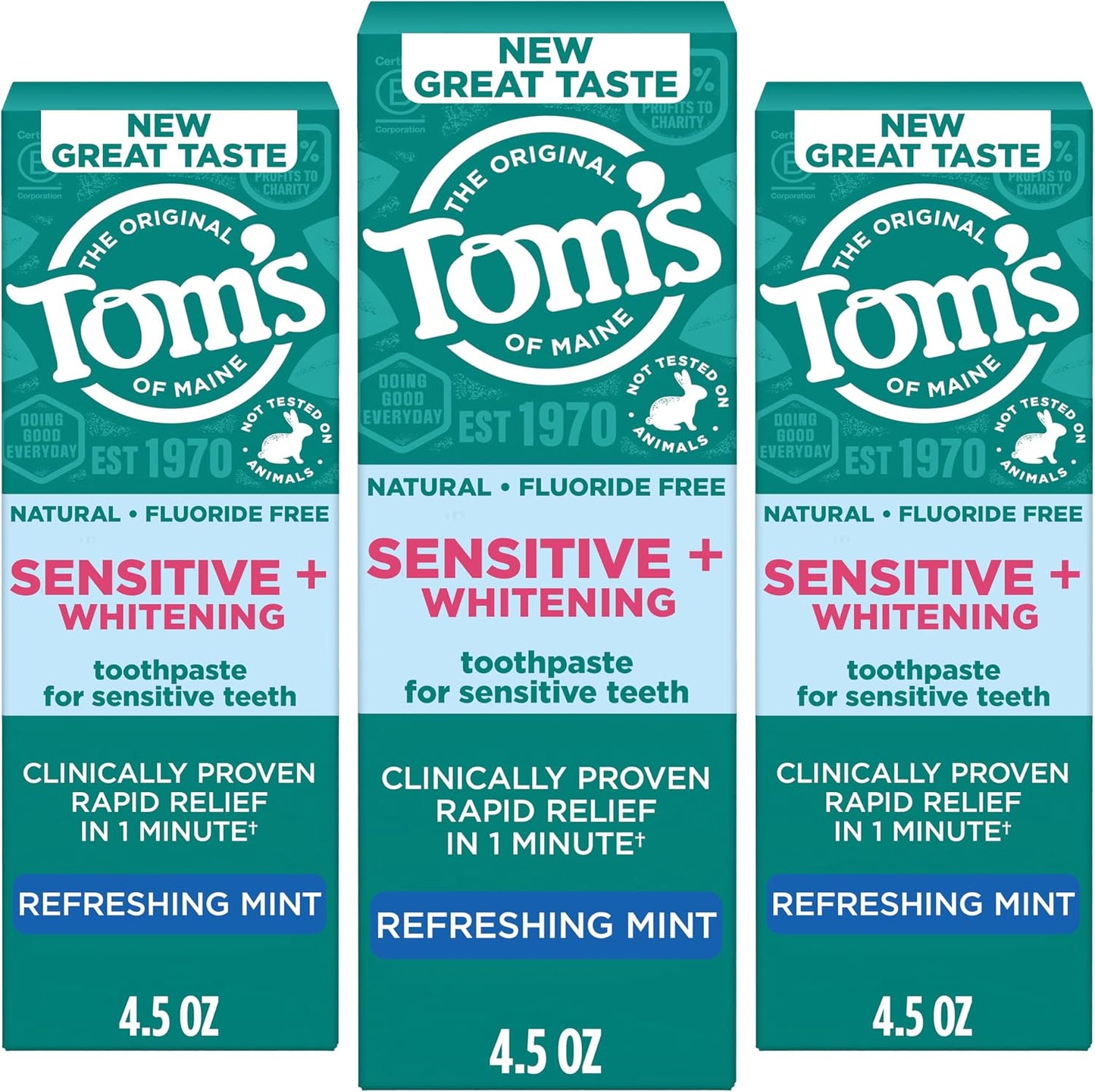 Fluoride-Free Rapid Relief Sensitive Toothpaste, Fresh Mint, 4 Oz. 3-Pack (Packaging May Vary)