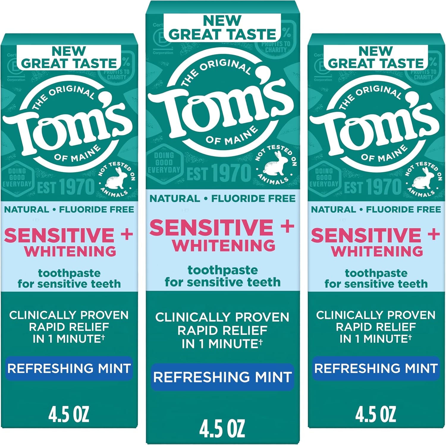 Fluoride-Free Rapid Relief Sensitive Toothpaste, Fresh Mint, 4 Oz. 3-Pack (Packaging May Vary)