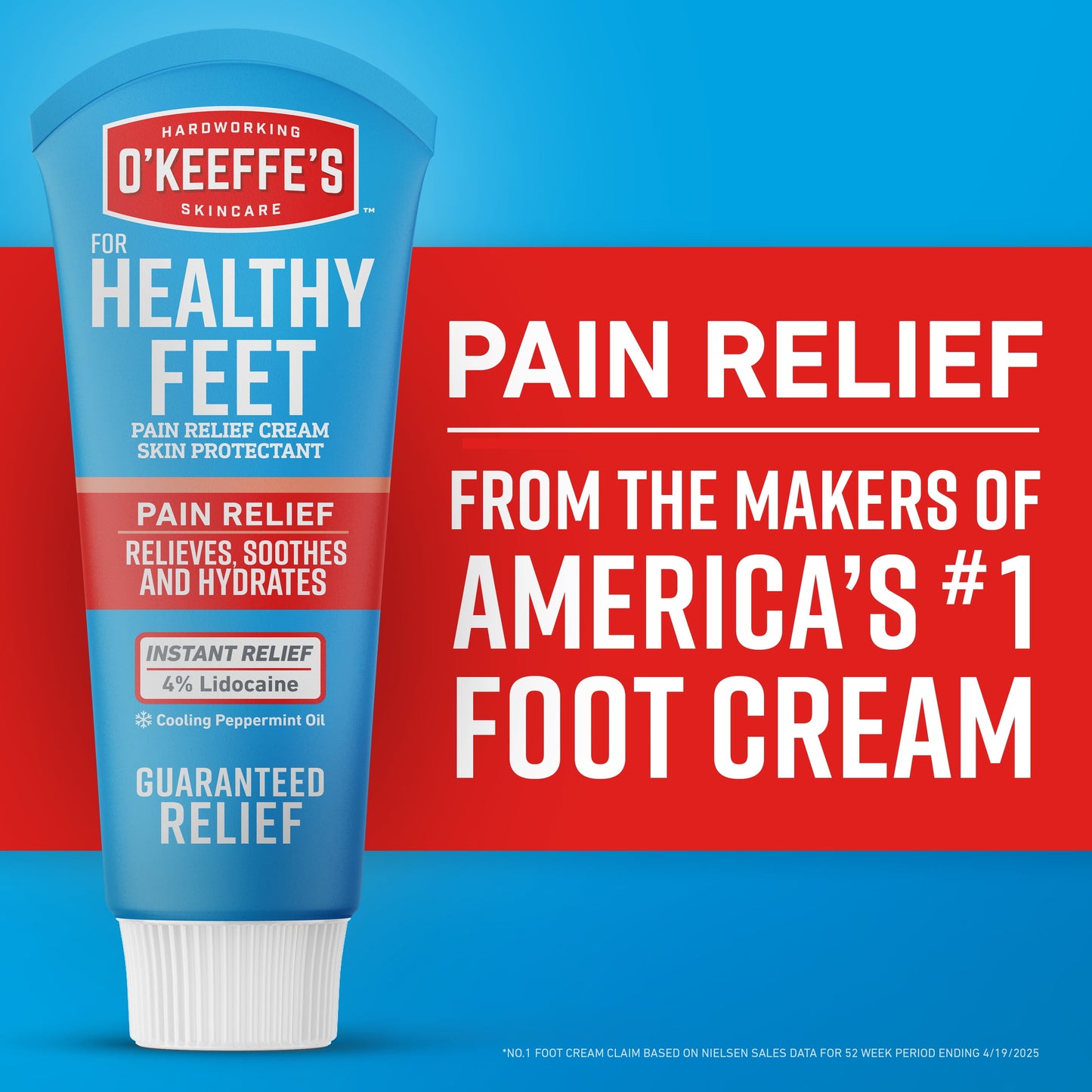 Healthy Feet Pain Relieving Foot Cream with Lidocaine, 3Oz Tube