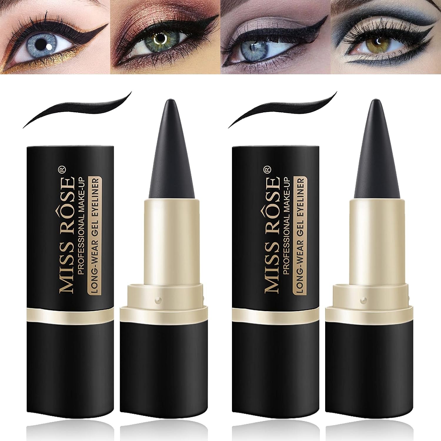 2 Pcs Black Gel Cream Eyeliner Set, Tool Smudge Proof and Waterproof Matte Quick Dry Black Eye-Liner Pencil Tattoo Eyeliner Pen Stick Makeup for Women