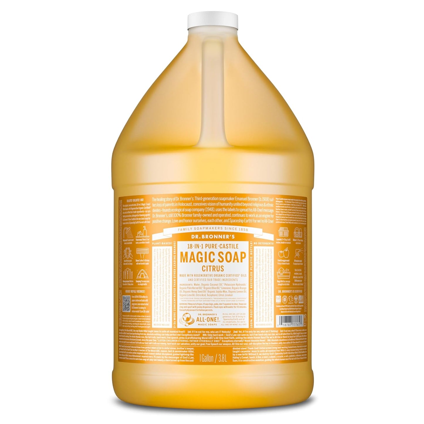 Magic Soap-Pure-Castile Liquid Soap (Citrus, 32Oz, 2-Pack)-Regenerative Organic Certified Oils, 18-In-1 Uses: Body, Hair, Laundry, Pets & Dishes, Concentrated, Vegan, Non-Gmo