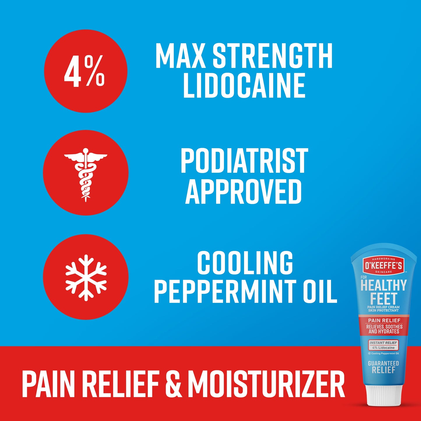 Healthy Feet Pain Relieving Foot Cream with Lidocaine, 3Oz Tube