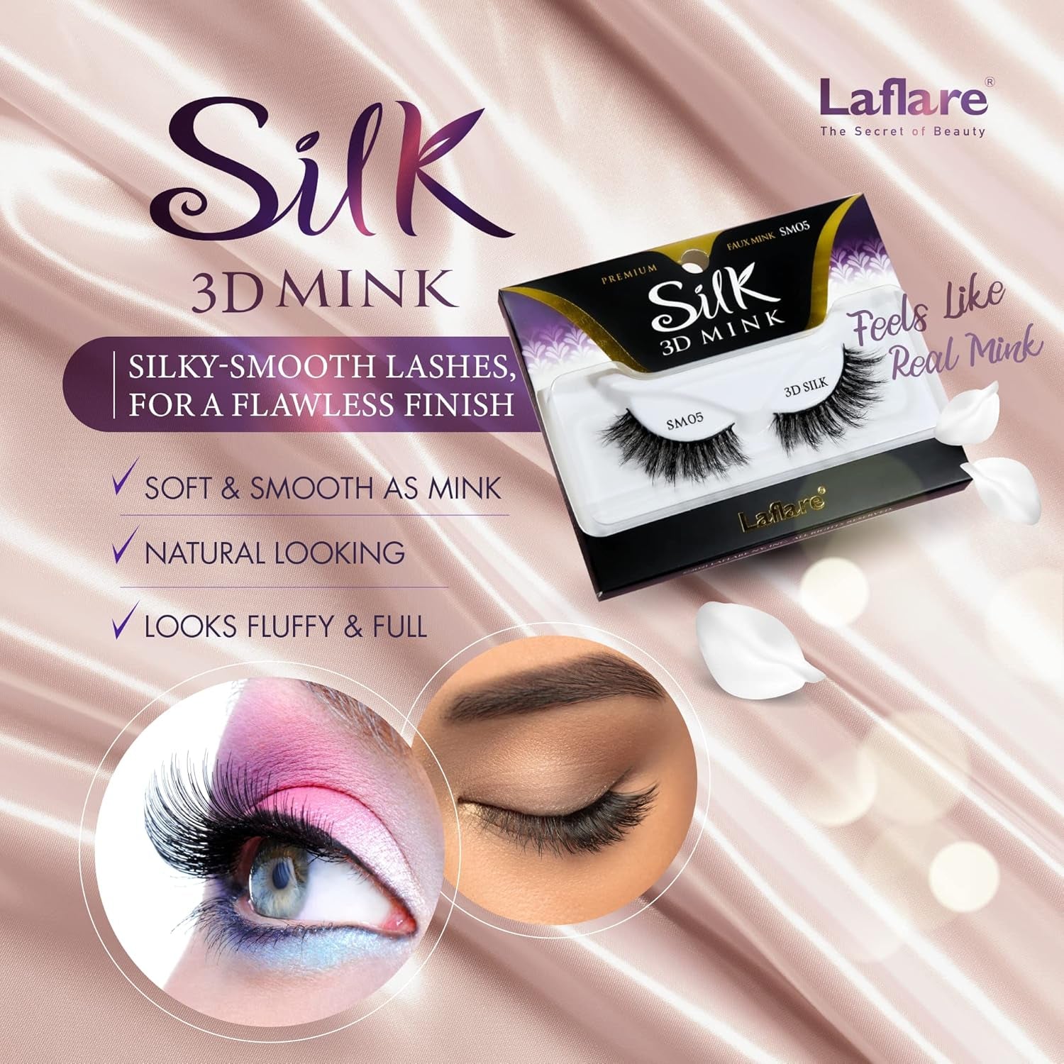 Silk Mink 3D False Eyelashes Light, Fluffy Natural Looking False Lashes, Wispy Lashes. 3PK… (SM01)