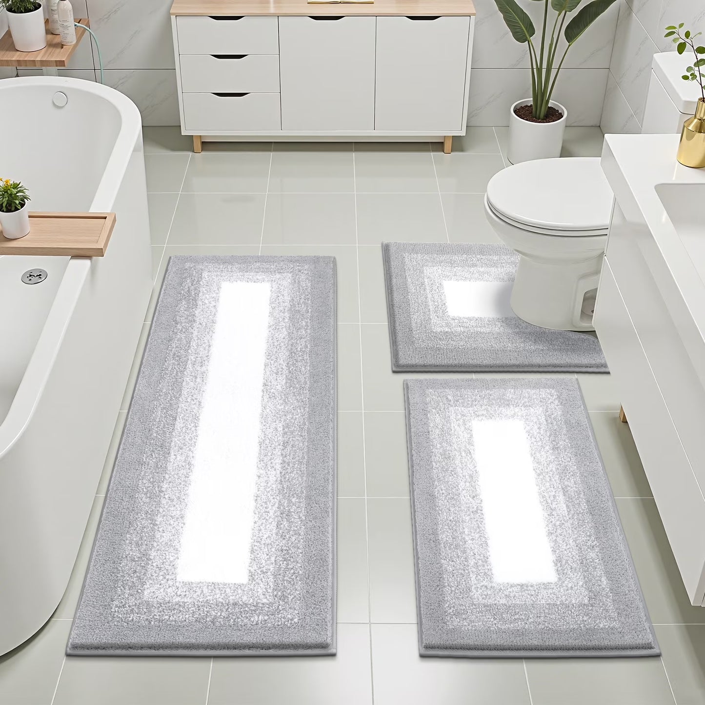 3 Piece Bath Rug Set Microfiber Washable Non Slip Bathroom Rug and Mat Set