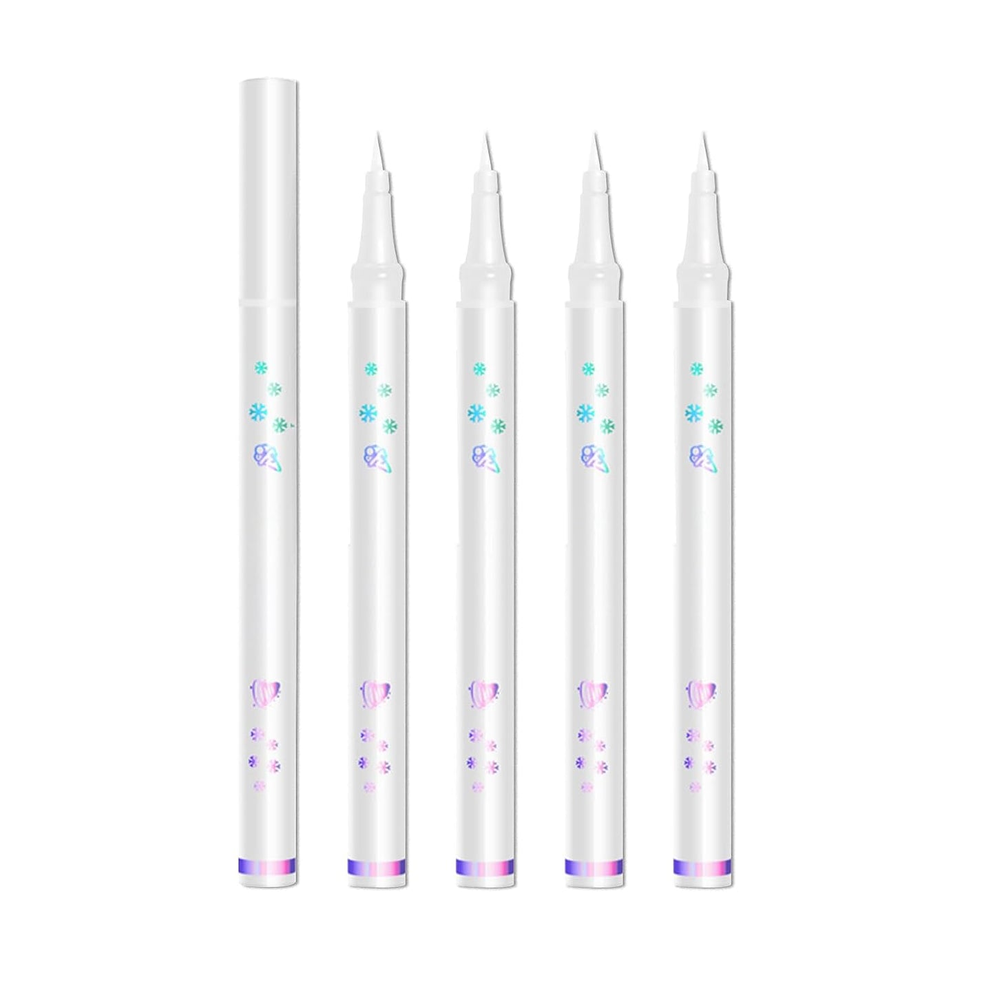 5PCS Black Liquid Eyeliner Stamps Set,Double-Side Winged Eyeliner Stencil Pen,Waterproof Long Lasting Eye Liners Stamp Eyeliner Pencil Tattoo Makeup Tools with Heart,Flower,Star,Butterfly,Cone Shapes