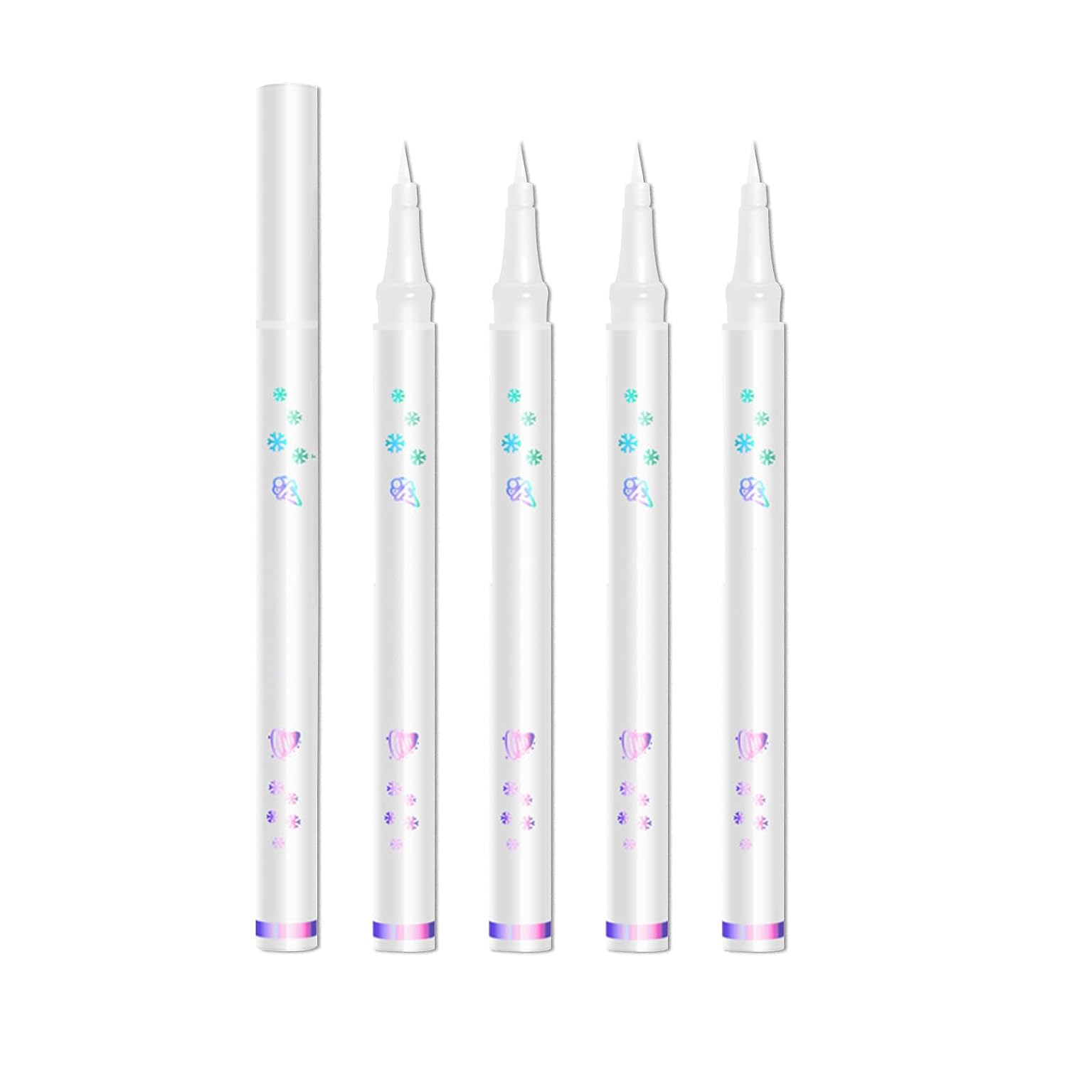 5PCS Black Liquid Eyeliner Stamps Set,Double-Side Winged Eyeliner Stencil Pen,Waterproof Long Lasting Eye Liners Stamp Eyeliner Pencil Tattoo Makeup Tools with Heart,Flower,Star,Butterfly,Cone Shapes