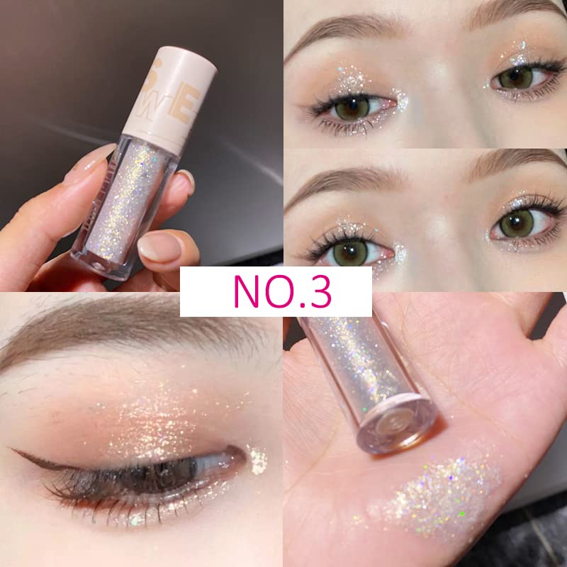 5Pcs Liquid Glitter Eyeshadow Set- Sparkling Metallic High Pigmented Glitter Eye Shadow Korean Crystals Makeup, Quick Drying Long Lasting Creates High-Impact Multi Dimensional Eye Looks