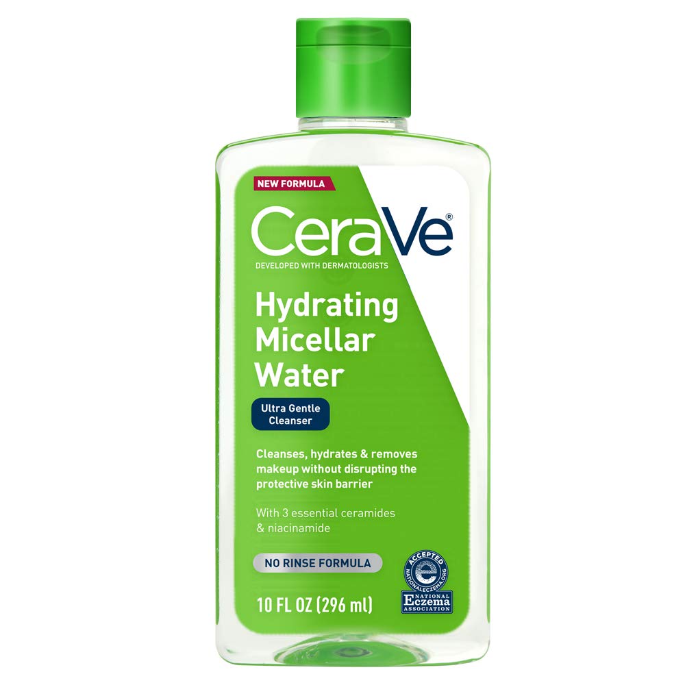 Micellar Water, Hydrating Facial Cleanser & Eye Makeup Remover with Niacinamide, Ceramides & Glycerin, Fragrance-Free & Non-Irritating, 10 Fluid Ounces