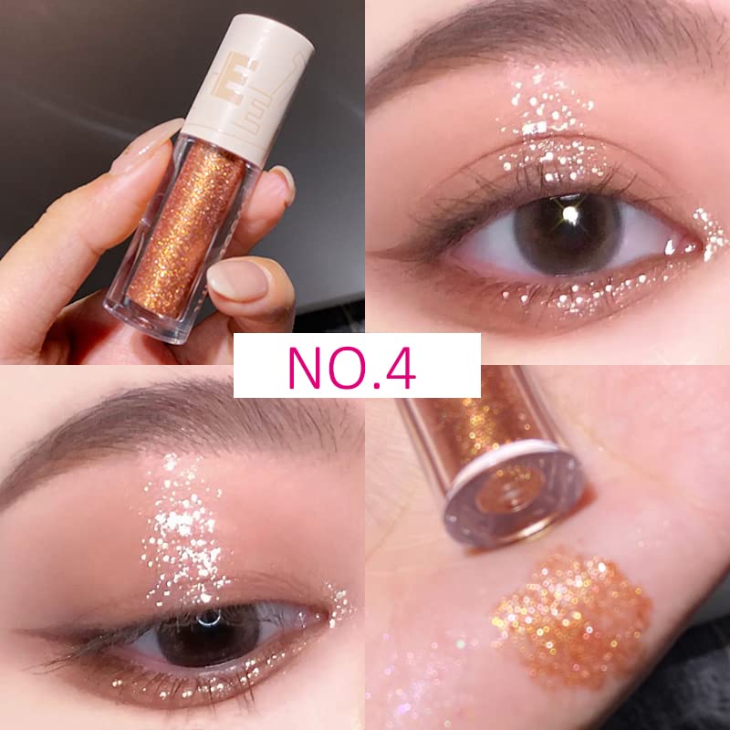 5Pcs Liquid Glitter Eyeshadow Set- Sparkling Metallic High Pigmented Glitter Eye Shadow Korean Crystals Makeup, Quick Drying Long Lasting Creates High-Impact Multi Dimensional Eye Looks