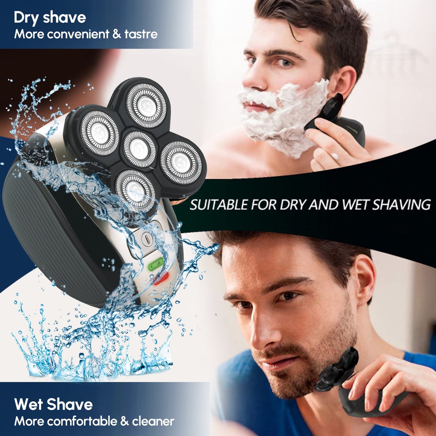 5-In-1 Head Shaver for Bald Men, 4D Electric Rotary Razor, Cordless Wet & Dry Waterproof, Rechargeable Grooming Kit with Precision Blades, Nose Trimmer & Facial Brush, Father'S Day Gift