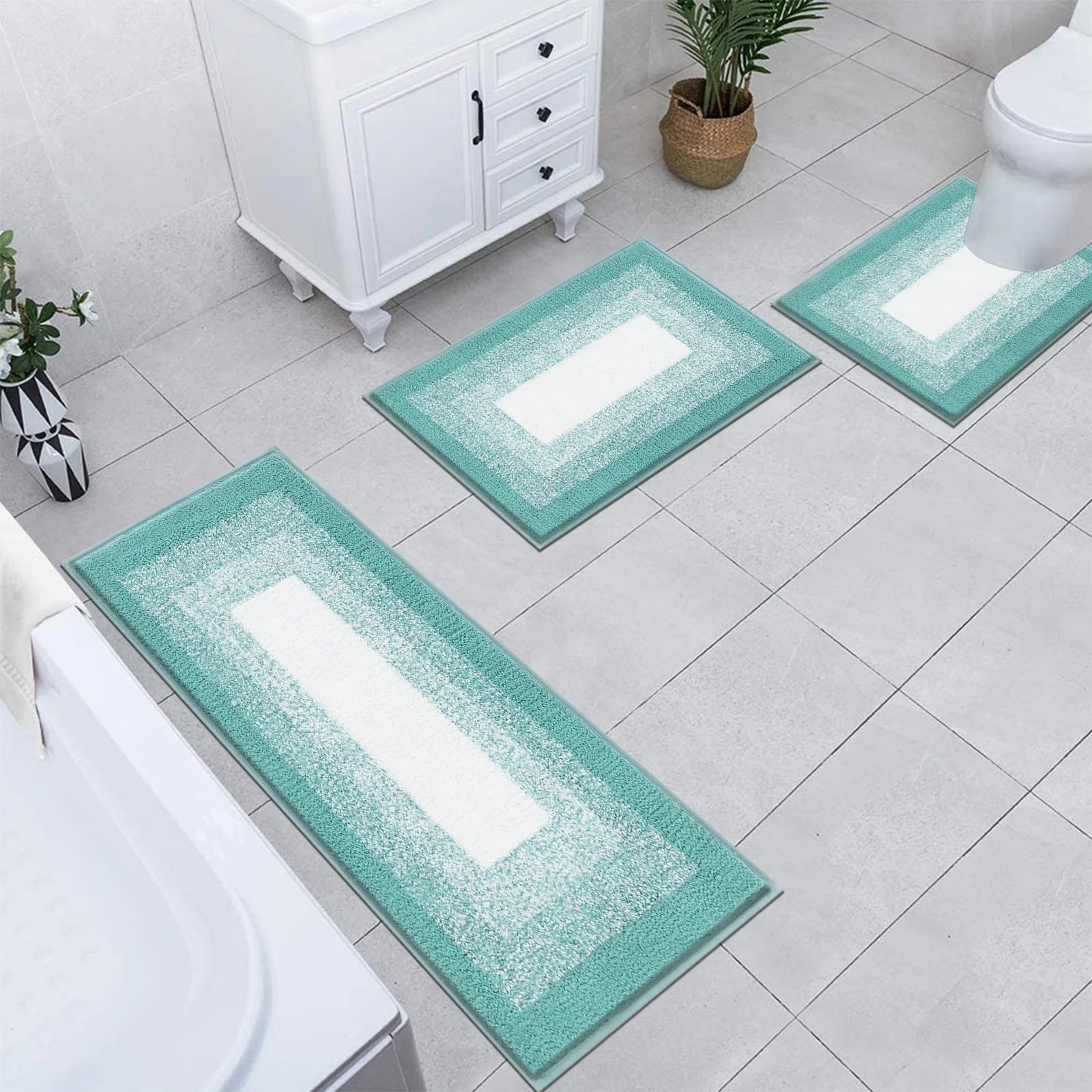 3 Piece Bath Rug Set Microfiber Washable Non Slip Bathroom Rug and Mat Set