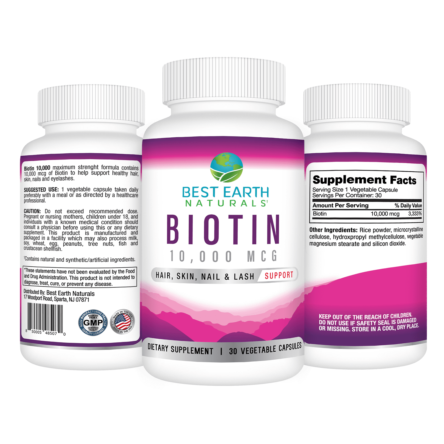 Biotin 10,000, Dietary Supplement, Hair, Skin, Nail and Lash Support, 30 Count