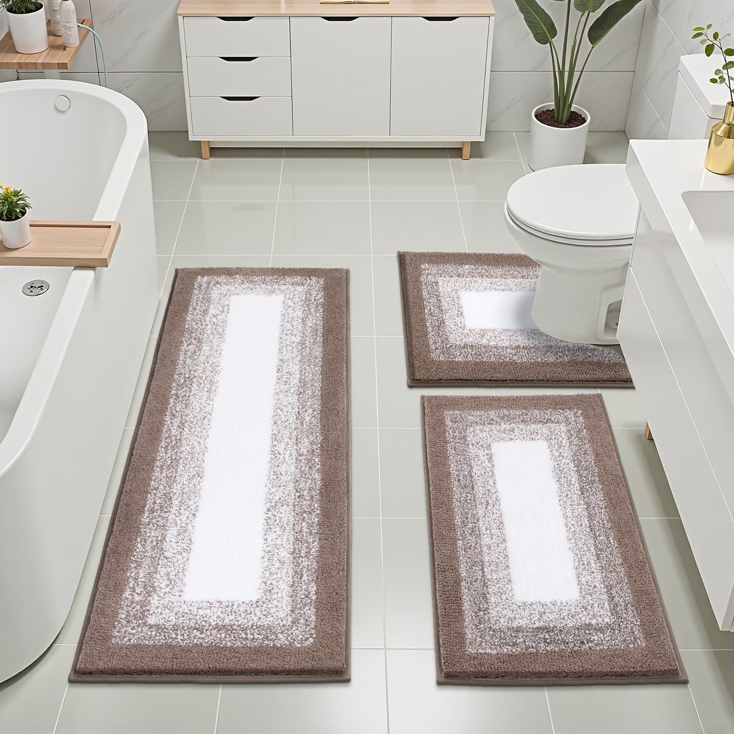 3 Piece Bath Rug Set Microfiber Washable Non Slip Bathroom Rug and Mat Set