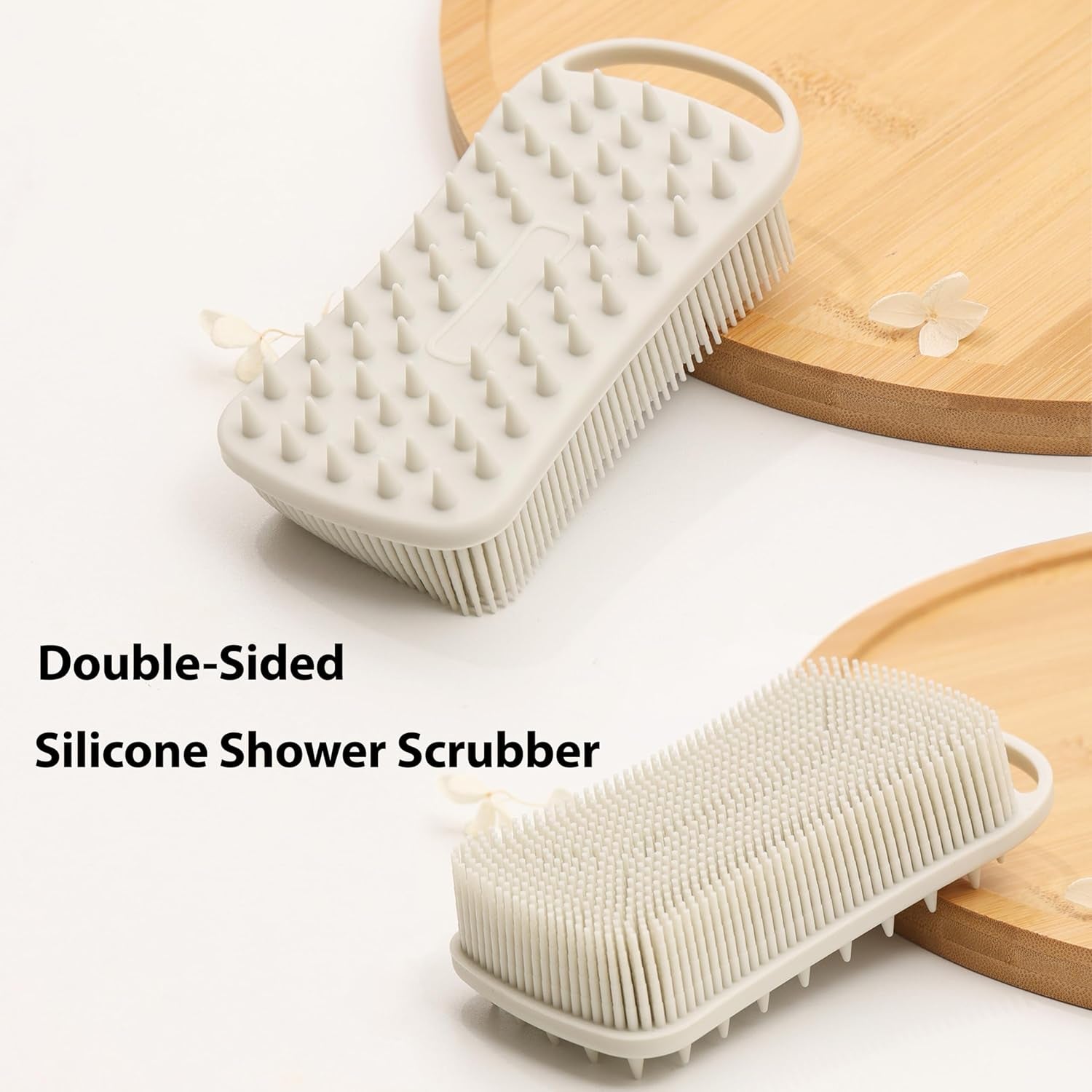 2 PC Silicone Exfoliating Body Scrubber, 2 in 1 Silicone Body Shampoo Brush, Soft Silicone Loofah for Sensitive Skin, Shower Silicone Hair Scalp Massager, Easy to Clean, Lather Well (Grey&Black)