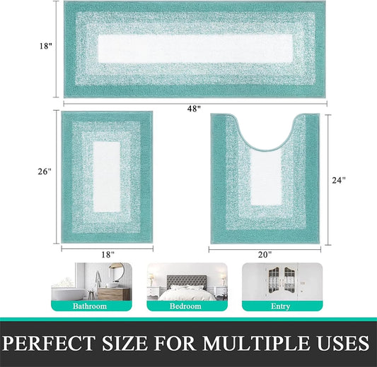 3 Piece Bath Rug Set Microfiber Washable Non Slip Bathroom Rug and Mat Set