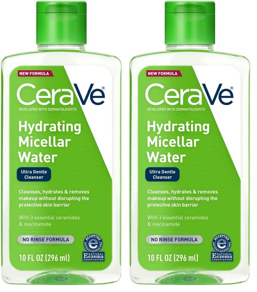 Micellar Water, Hydrating Facial Cleanser & Eye Makeup Remover with Niacinamide, Ceramides & Glycerin, Fragrance-Free & Non-Irritating, 10 Fluid Ounces