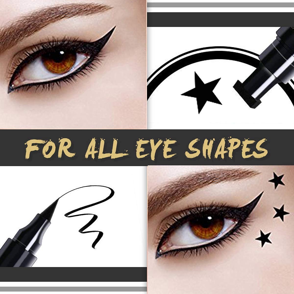 Double-Sided Liquid Stamp Eyeliner Pen, Face Stamps Makeup Extremely Black Waterproof Slim Gel Felt Tip High Black Pigment Liquid Eyeliner & Seal (Black)