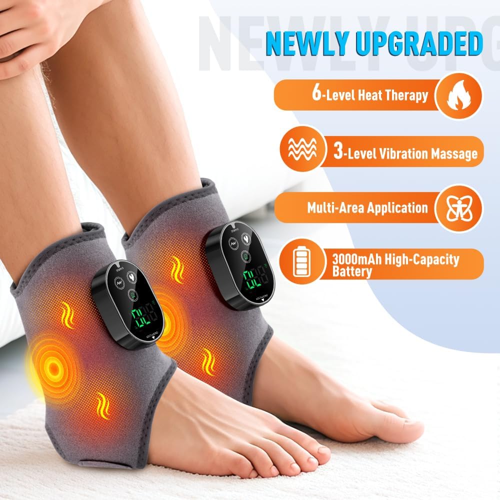2-Pack Foot Renew Foot Massager, Cordless Ankle Heating Pad with Massager, Foot and Ankle Massager with Heat, 6 Heat Levels & 3 Massage Modes with Timer (Grey)