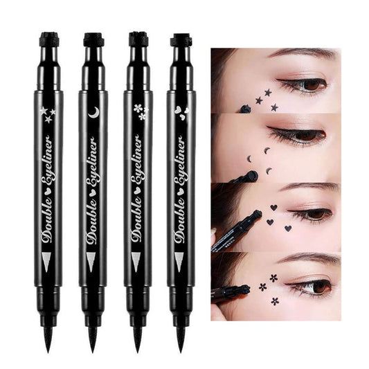 Double-Sided Liquid Stamp Eyeliner Pen, Face Stamps Makeup Extremely Black Waterproof Slim Gel Felt Tip High Black Pigment Liquid Eyeliner & Seal (Black)