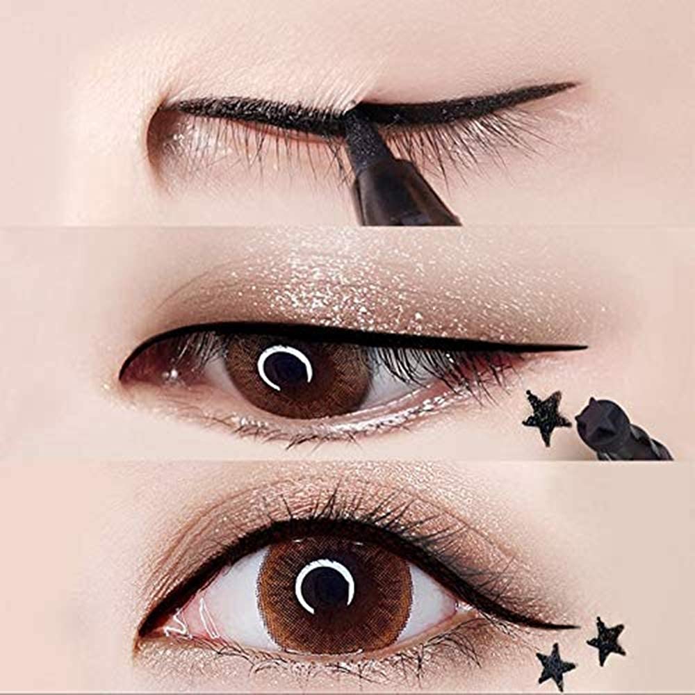 Double-Sided Liquid Stamp Eyeliner Pen, Face Stamps Makeup Extremely Black Waterproof Slim Gel Felt Tip High Black Pigment Liquid Eyeliner & Seal (Black)