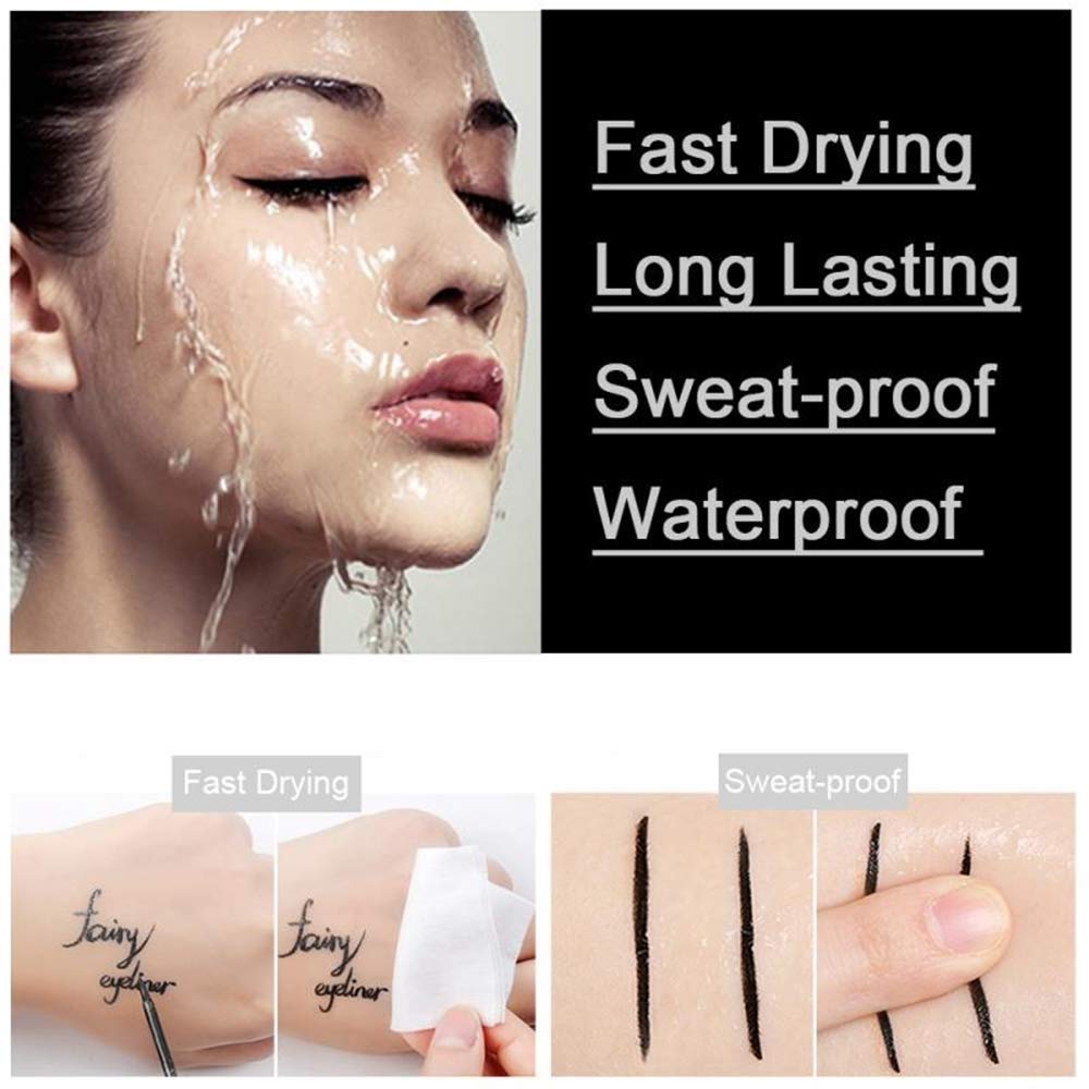 Double-Sided Liquid Stamp Eyeliner Pen, Face Stamps Makeup Extremely Black Waterproof Slim Gel Felt Tip High Black Pigment Liquid Eyeliner & Seal (Black)