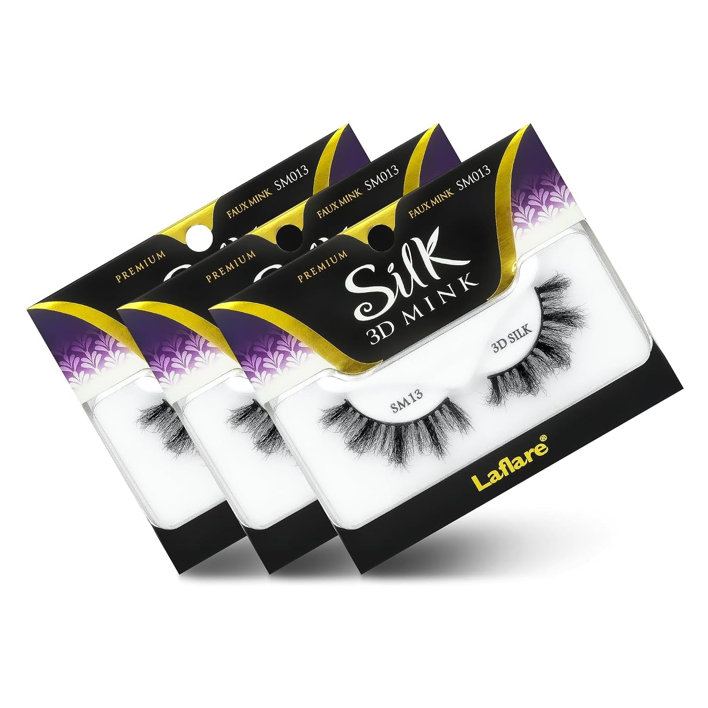Silk Mink 3D False Eyelashes Light, Fluffy Natural Looking False Lashes, Wispy Lashes. 3PK… (SM01)