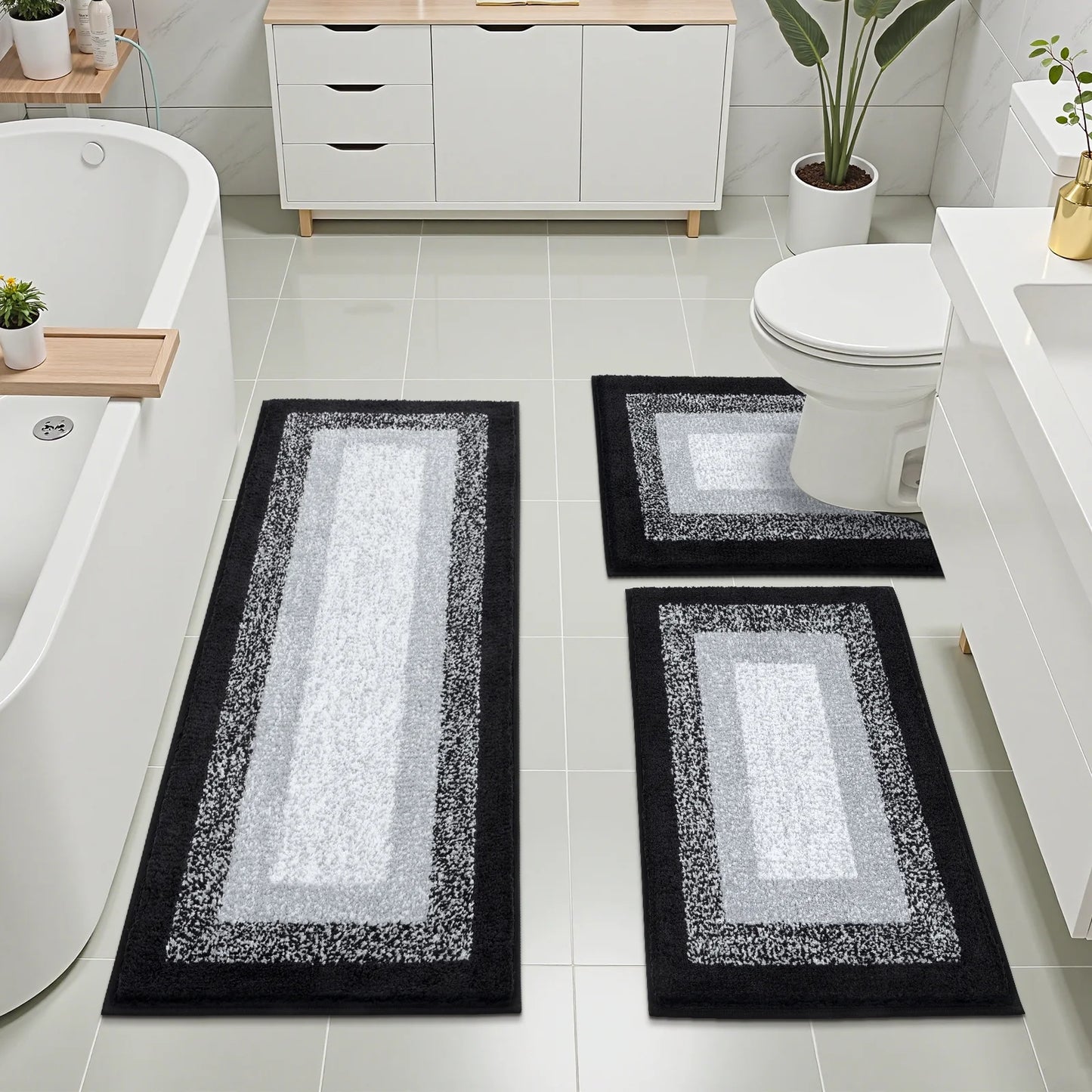 3 Piece Bath Rug Set Microfiber Washable Non Slip Bathroom Rug and Mat Set