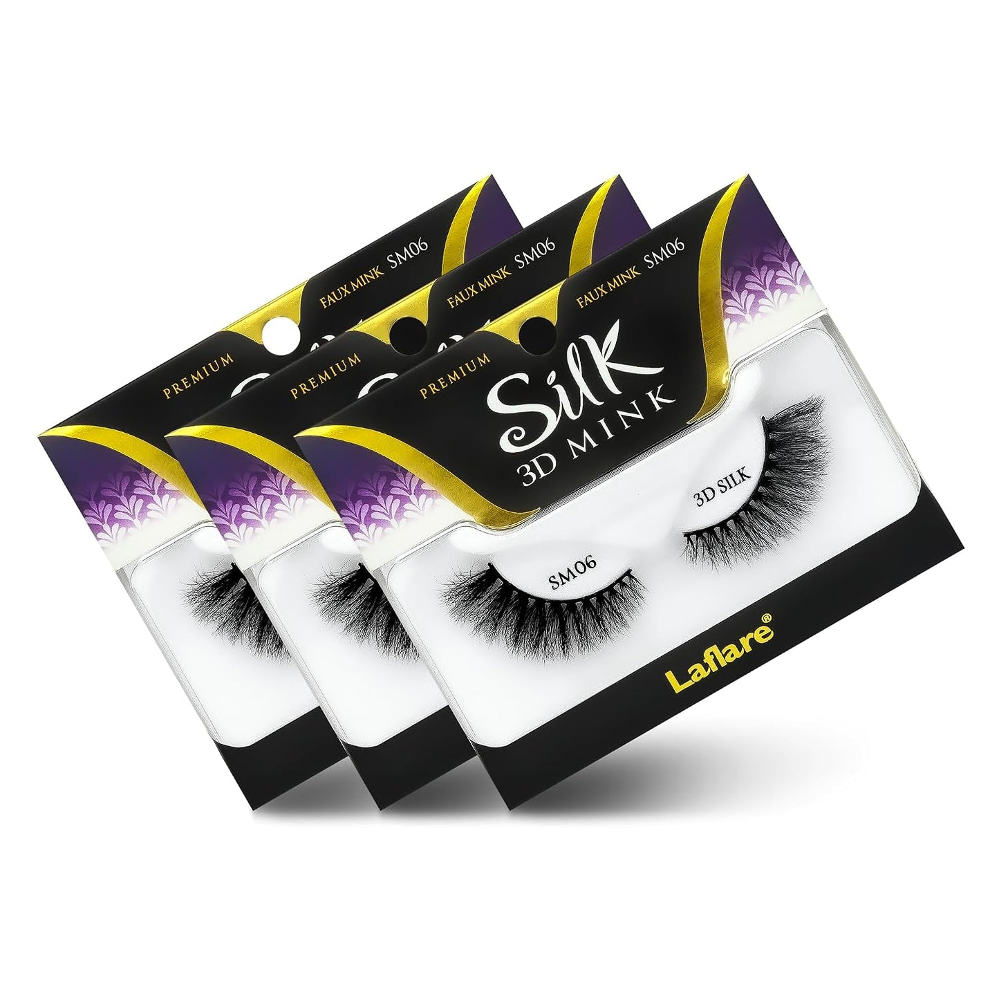 Silk Mink 3D False Eyelashes Light, Fluffy Natural Looking False Lashes, Wispy Lashes. 3PK… (SM01)
