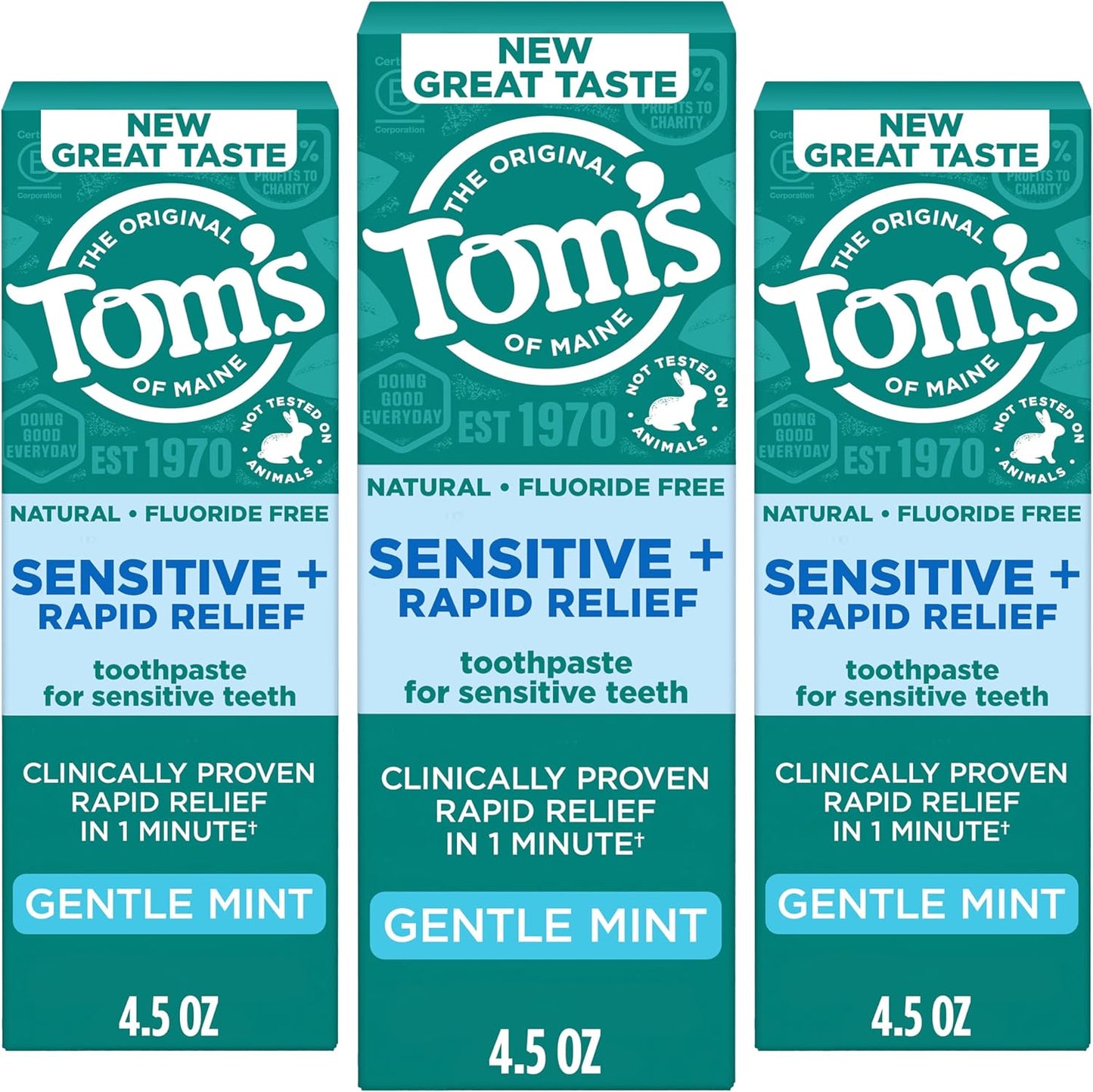 Fluoride-Free Rapid Relief Sensitive Toothpaste, Fresh Mint, 4 Oz. 3-Pack (Packaging May Vary)