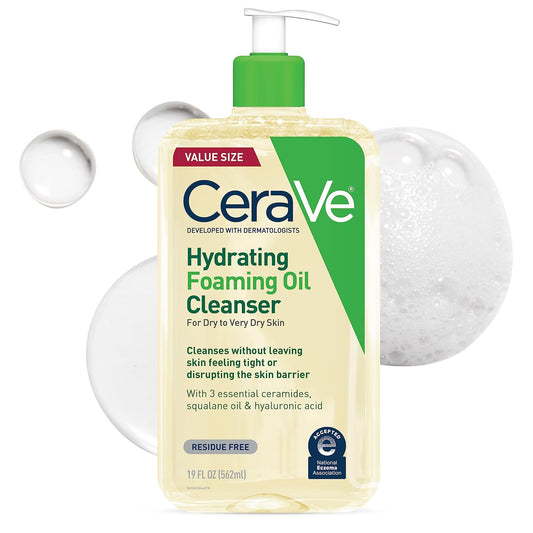 Hydrating Foaming Oil Facial Cleanser with Hyaluronic Acid, 19Oz | Face and Body Wash with Squalane Oil and Ceramides in a Fragrance Free, Residue Free Formula for Dry to Very Dry Skin.