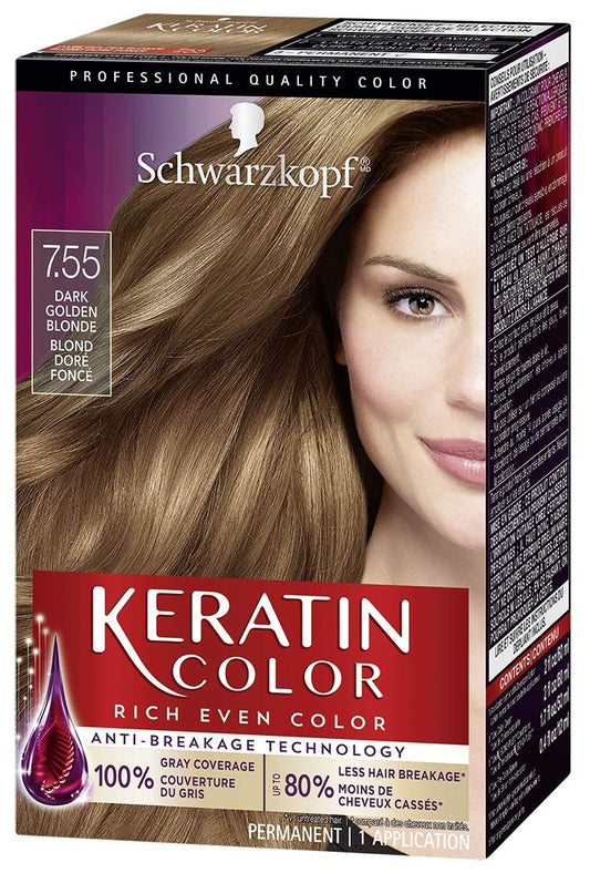 Keratin Color 7.55 Dark Golden Blonde Permanent 100% Gray Coverage