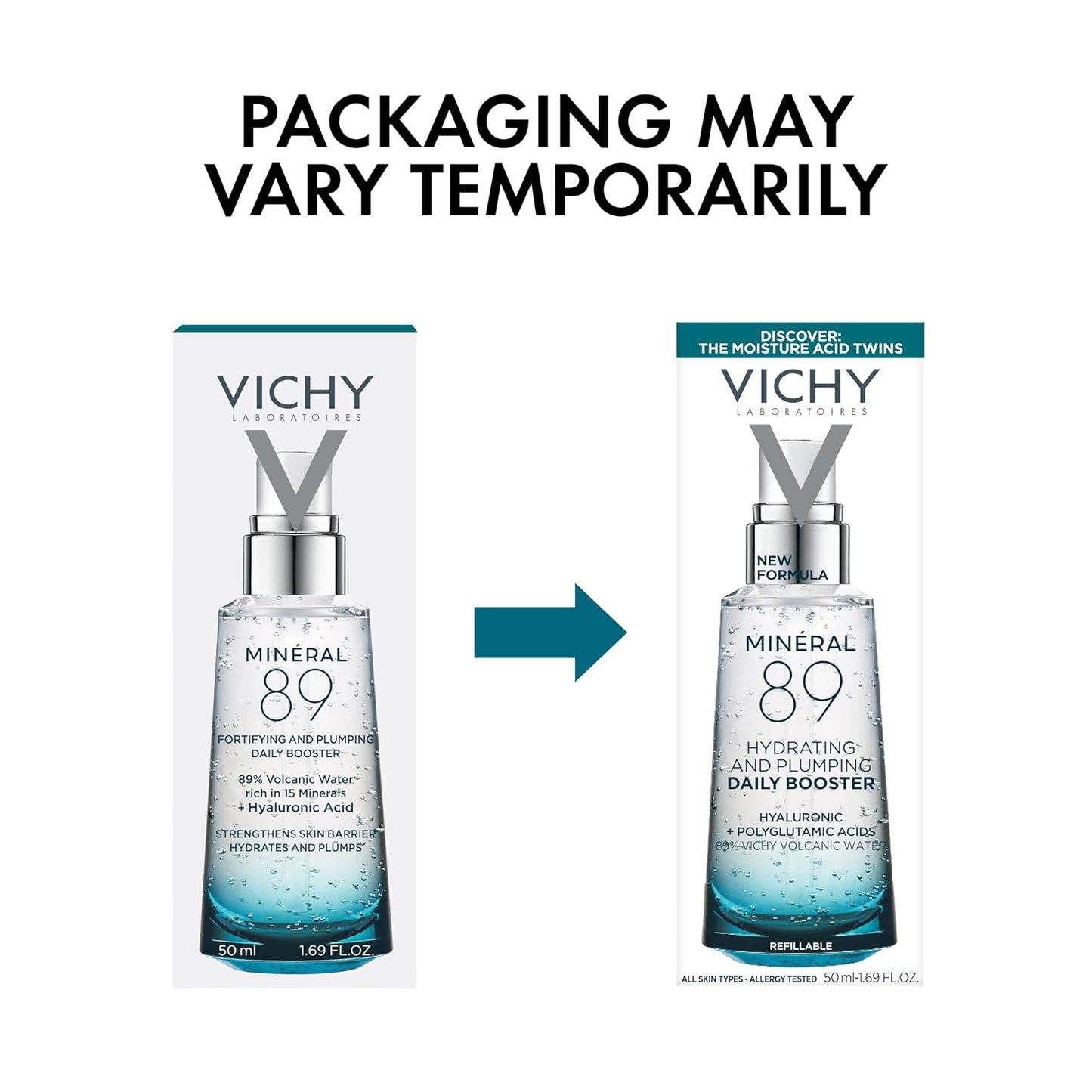 Vichy Mineral 89 Booster, Pure Hyaluronic Acid Serum for Face with Polyglutamic Acid for Skin Barrier Repair, Plumps & Hydrates, Lightweight Hydrating Serum, Oil-Free, Non-Sticky
