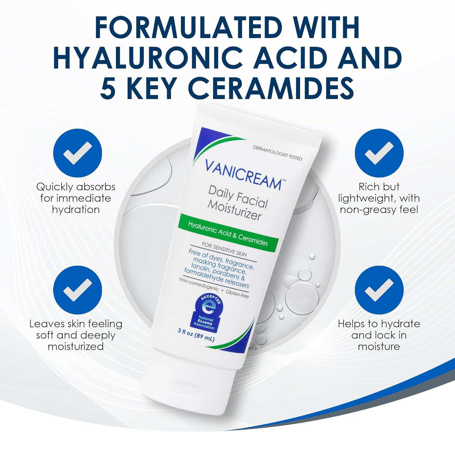 Daily Facial Moisturizer with Ceramides and Hyaluronic Acid - Formulated without Common Irritants for Those with Sensitive Skin, 3 Fl Oz (Pack of 1)
