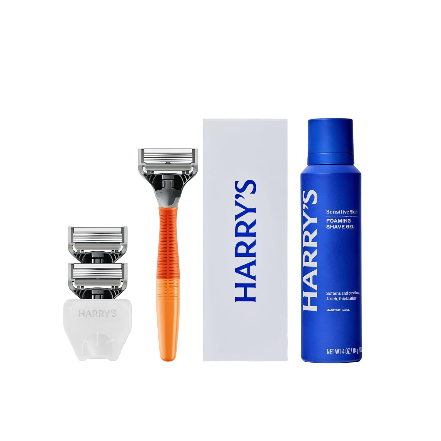 Original Shaving Kit for Men - Razor Handle, 3 Razor Blade Refills, Foaming Shave Gel, and Travel Blade Cover - German Engineered - Charcoal