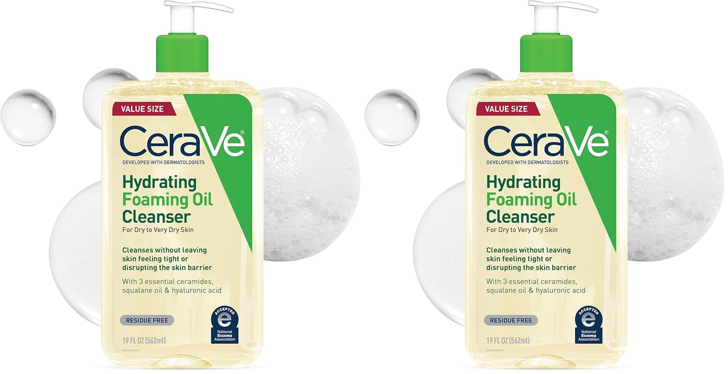 Hydrating Foaming Oil Facial Cleanser with Hyaluronic Acid, 19Oz | Face and Body Wash with Squalane Oil and Ceramides in a Fragrance Free, Residue Free Formula for Dry to Very Dry Skin.