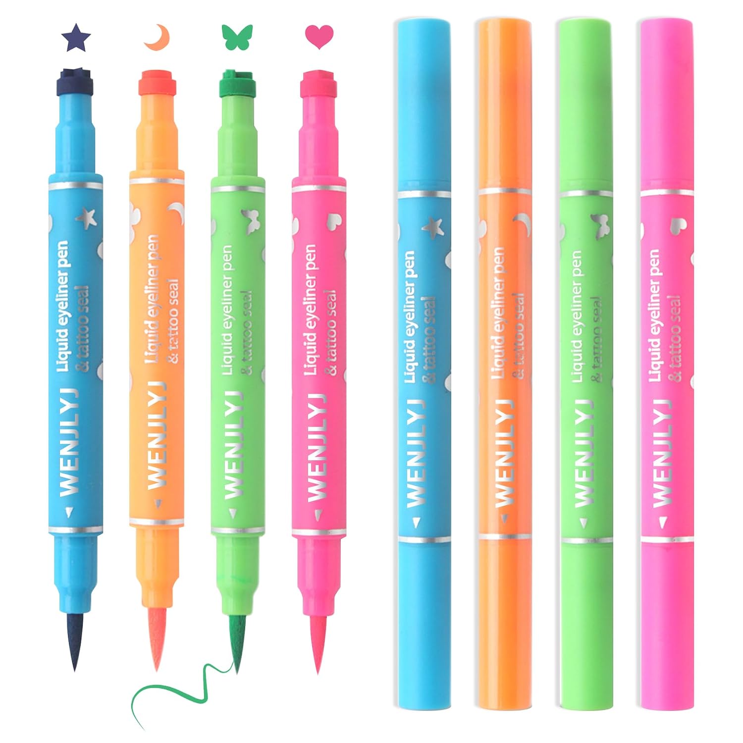 5PCS Black Liquid Eyeliner Stamps Set,Double-Side Winged Eyeliner Stencil Pen,Waterproof Long Lasting Eye Liners Stamp Eyeliner Pencil Tattoo Makeup Tools with Heart,Flower,Star,Butterfly,Cone Shapes