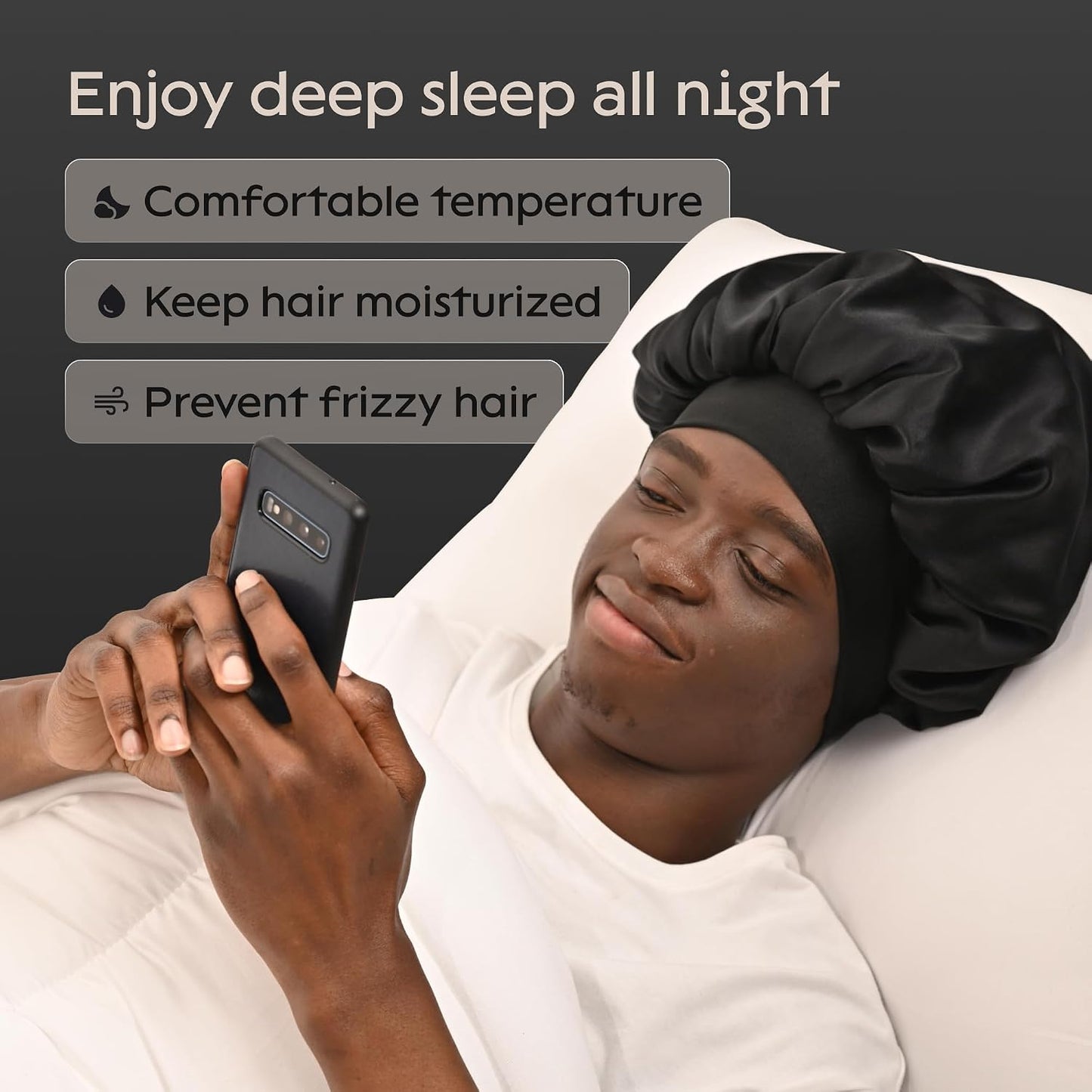 Niagara Satin Bonnet Men - Bonnet for Sleeping Men - Reversible Night Cap - Mens Bonnet for Curly Hair